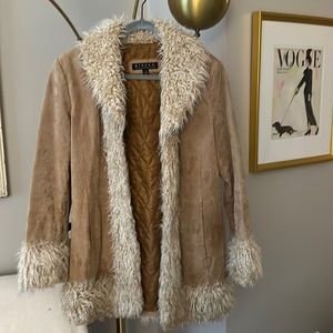 Giacca Vintage 70s 100% Leather + Fur Coat, Camel Color | Size M